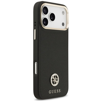 Guess Grūdėtas Strass Logotipas MagSafe dėklas iPhone 17 Pro Max (juodas)