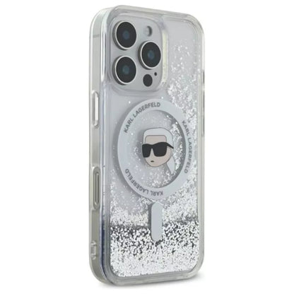 Karl Lagerfeld Liquid Glitter Karl Head MagSafe – Dėklas iPhone 16 Pro Max (skaidrus)