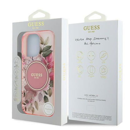 Guess IML Flower & Tonal Circle MagSafe - dėklas iPhone 16 Pro Max (rožinis)