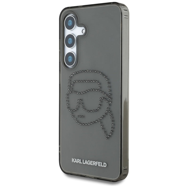 Karl Lagerfeld Karlo galvos logotipas su kalnų krištolais – Dėklas, skirtas Samsung Galaxy S25 (Juoda)