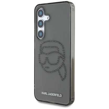 Karl Lagerfeld Karlo galvos logotipas su kalnų krištolais – Dėklas, skirtas Samsung Galaxy S25 (Juoda)