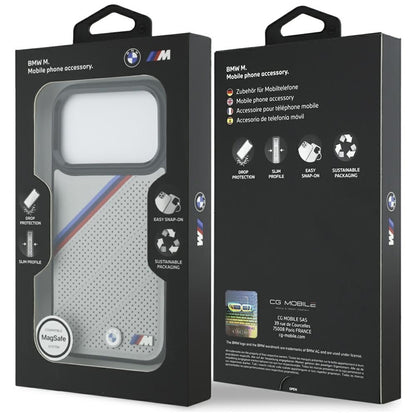 BMW M Tricolor Metal Logo MagSafe dėklas - iPhone 17 Pro (Pilkas)
