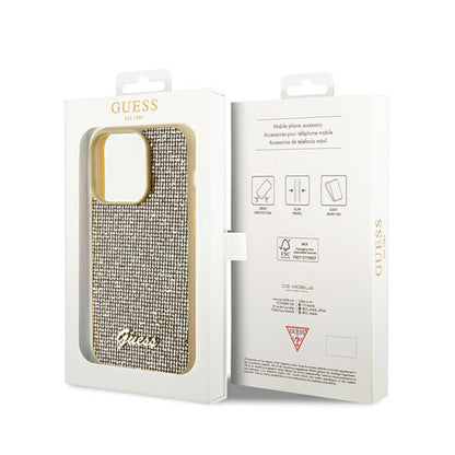 Guess Disco Metal Script – iPhone 14 Pro dėklas (aukso spalvos)