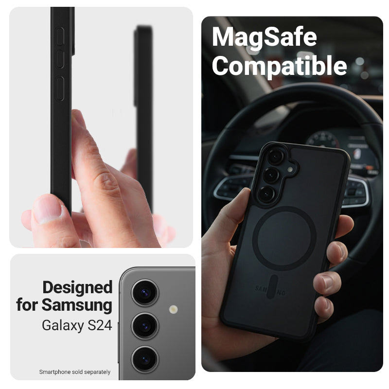 Crong Hybrid Matte Magnetic - MagSafe dėklas Samsung Galaxy S24 (Juodas)