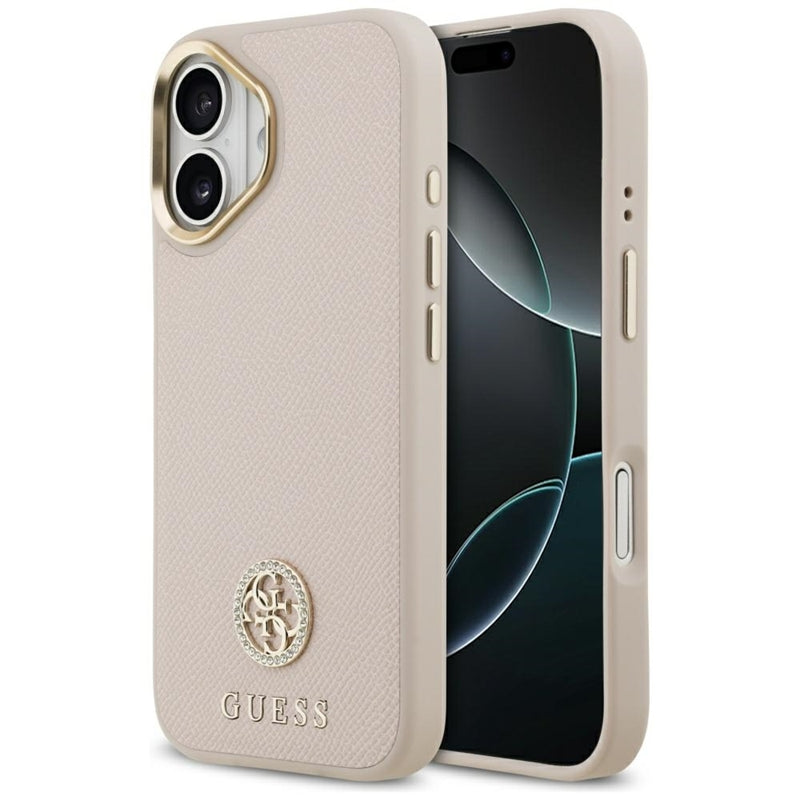 Guess Grūdėtas Strass Logotipas MagSafe Dėklas iPhone 17 (rožinis)