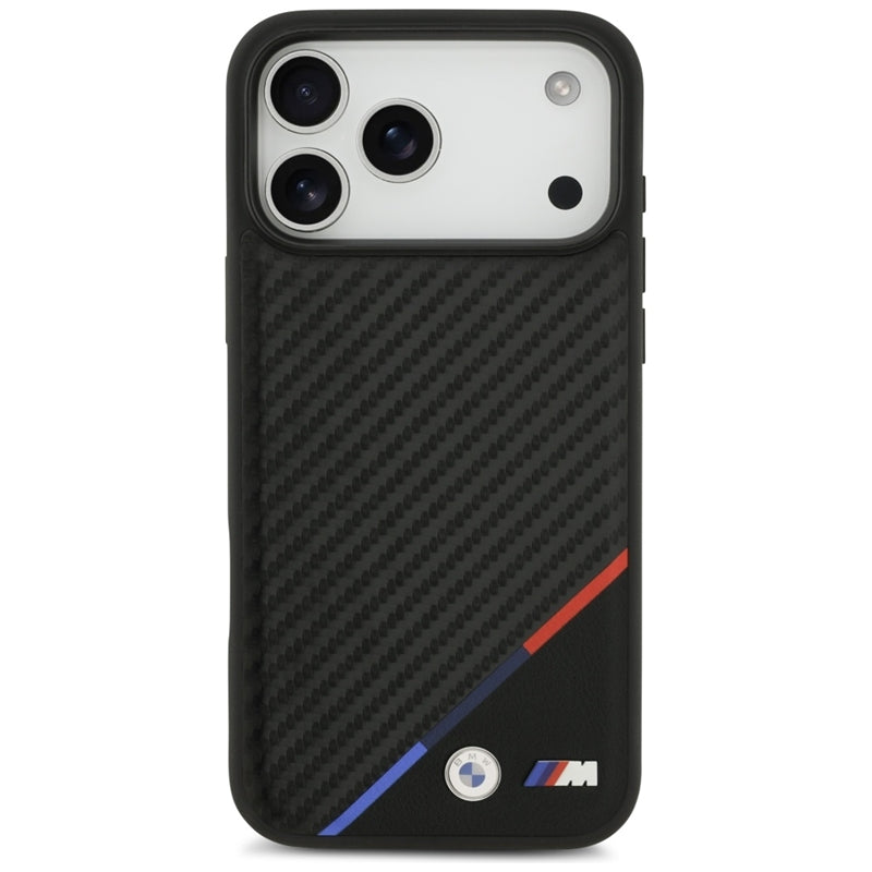 BMW M Carbon Tricolor Line MagSafe - dėklas iPhone 17 Pro Max (juodas)