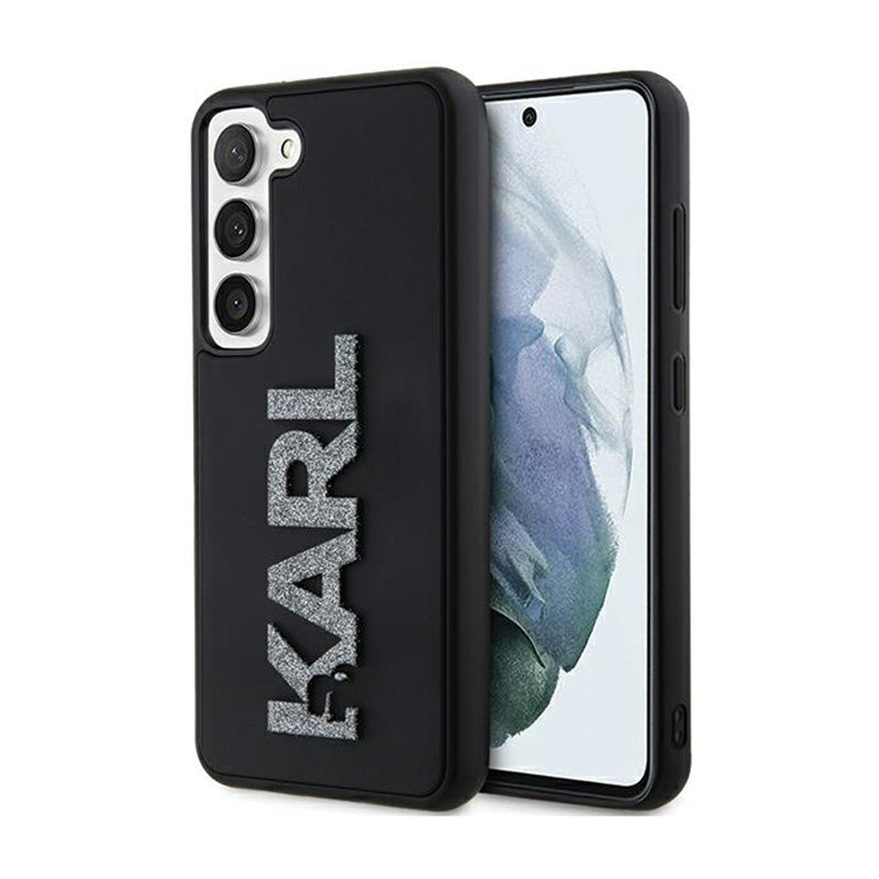 Karl Lagerfeld 3D guminis blizgučio logotipas – „Samsung Galaxy S23+“ dėklas (juodas)