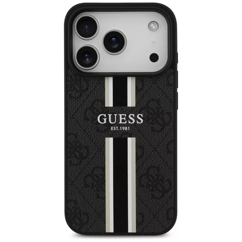 Guess 4G Printed Stripes MagSafe dėklas iPhone 17 Pro (juodas)