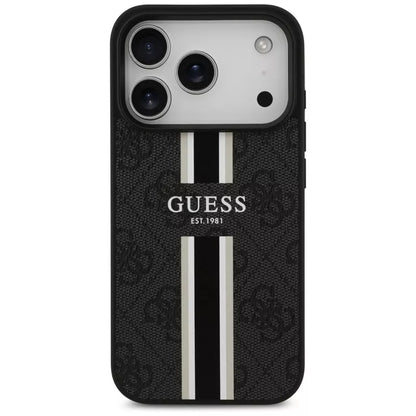 Guess 4G Printed Stripes MagSafe dėklas iPhone 17 Pro (juodas)
