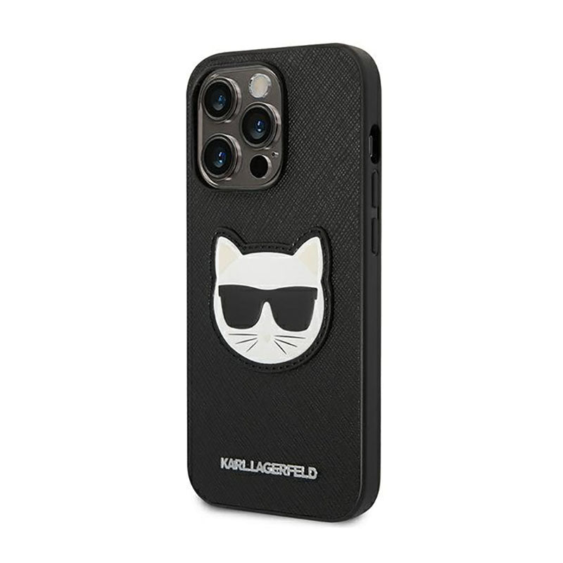 Karl Lagerfeld Saffiano Choupette Head Patch dėklas – dėklas, skirtas „iPhone 14 Pro“ („Black“)
