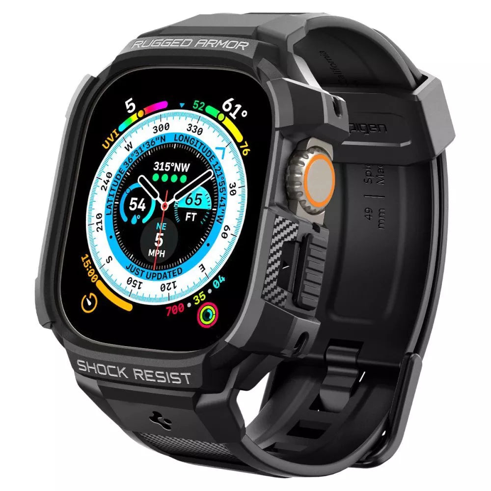 Spigen Rugged Armor Pro dėklas – apyrankė su dėklu, skirta Apple Watch Ultra 49 mm (juoda)