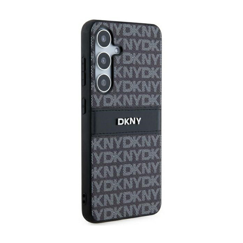 DKNY Leather Mono Stripe & Metal Logo - „Samsung Galaxy S24+“ dėklas (juodas)