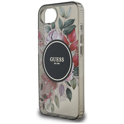 Guess IML Flowers MagSafe – dėklas skirtas iPhone 16e (juodas)