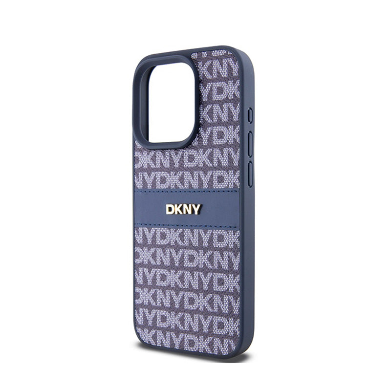 DKNY Odinis mono juostelės ir metalo logotipas - dėklas, skirtas iPhone 15 Pro (mėlynas)