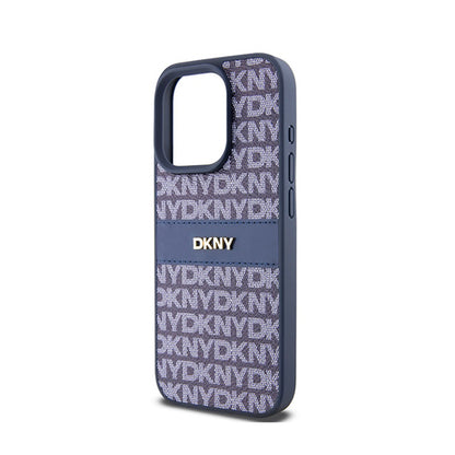 DKNY Odinis mono juostelės ir metalo logotipas - dėklas, skirtas iPhone 15 Pro (mėlynas)