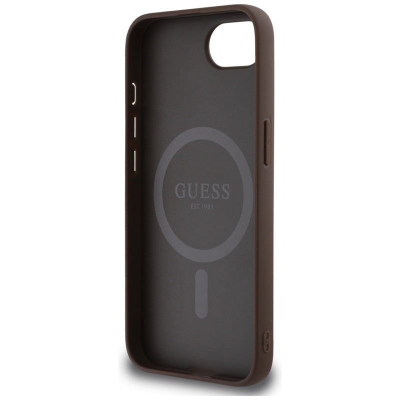Guess 4G Ring Triangle Logo MagSafe – „iPhone 16e“ dėklas (rudas)