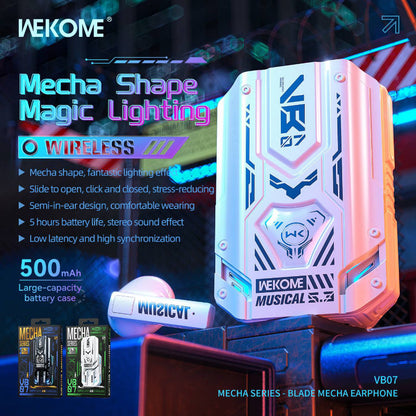 WEKOME VB07 Mecha Series - belaidės „Bluetooth V5.3 TWS“ ausinės su įkrovimo dėklu (balta)