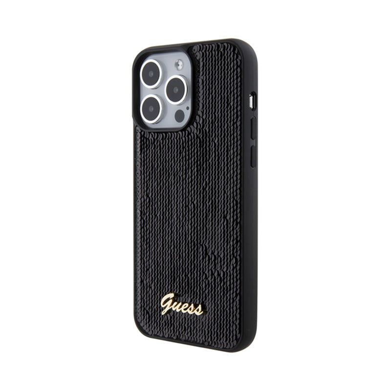Guess Sequin Script Metal - dėklas skirtas iPhone 15 Pro Max (juodas)