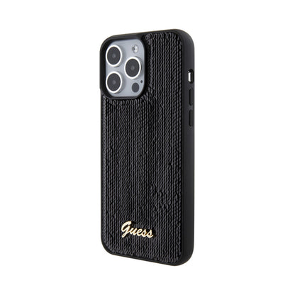 Guess Sequin Script Metal - dėklas skirtas iPhone 15 Pro Max (juodas)