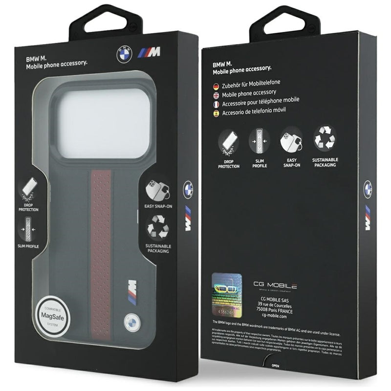 BMW M perforuotų dryžių logotipas MagSafe - iPhone 17 Pro dėklas (raudonas)