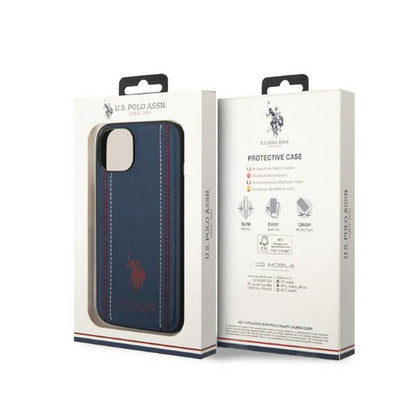 US Polo Assn Leather Stitch - dėklas iPhone 14 (tamsiai mėlynas)