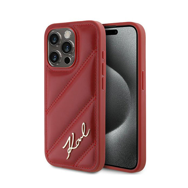 Karl Lagerfeld Diagonal Quilted Script - dėklas, skirtas iPhone 15 Pro Max (raudonas)