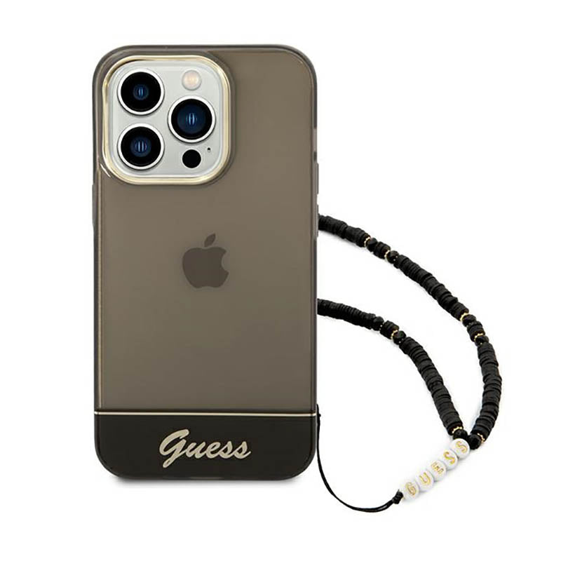Guess Translucent Pearl Strap – dėklas iPhone 14 Pro Max (juodas)