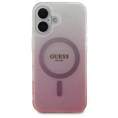 Guess IML blizgučių gradientas MagSafe – dėklas iPhone 16 Plus (rožinis)