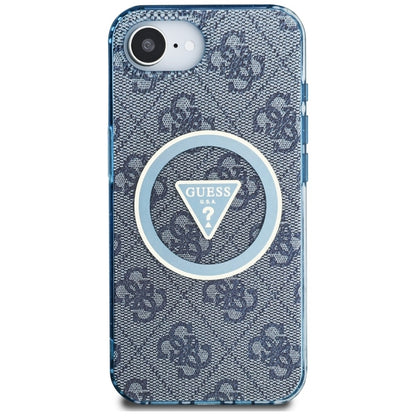 Guess IML Metal Glitter 4G Circle Triangle MagSafe – dėklas, skirtas iPhone 16e (mėlynas)