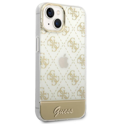 Guess 4G Stripe Script Logo Electroplated Pattern – Dėklas iPhone 14 Plus (auksinis)