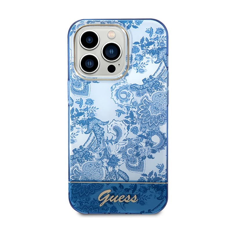 Guess Porcelain Collection - iPhone 14 Pro Max dėklas (mėlyna)