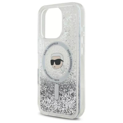 Karl Lagerfeld Liquid Glitter Karl Head MagSafe – Dėklas iPhone 16 Pro Max (skaidrus)