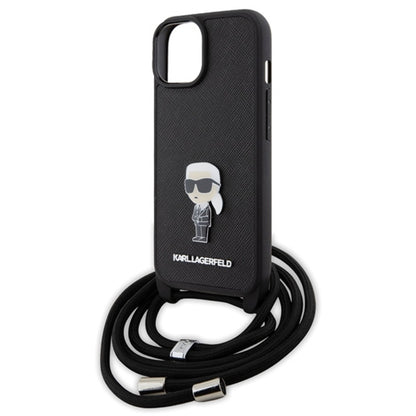 Karl Lagerfeld Crossbody Saffiano Monogram Ikonik Metal Pin - Dėklas iPhone 15 (Juodas)