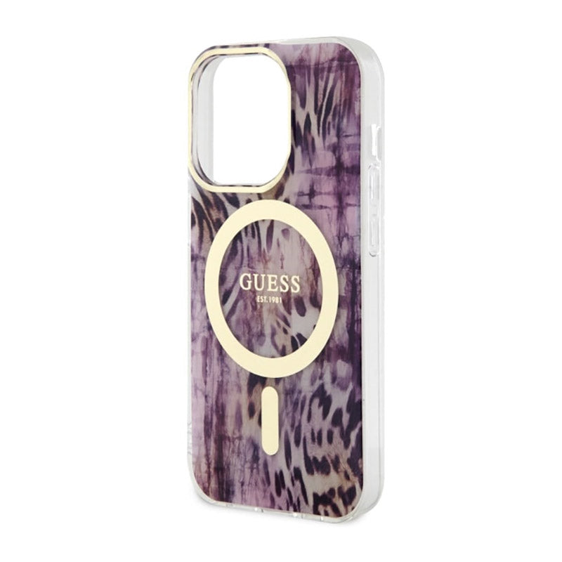 Guess Leopard MagSafe – dėklas, skirtas iPhone 14 Pro (rožinis)