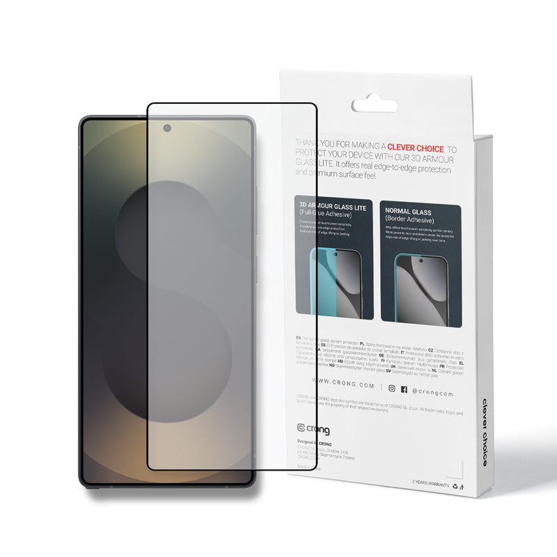 Crong 3D Armour Glass Lite – Pilnas klijavimas, grūdintas stiklas, skirtas Samsung Galaxy S25 Ultra