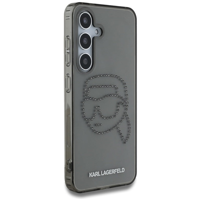 Karl Lagerfeld Karlo galvos logotipas su kalnų krištolais – Dėklas, skirtas Samsung Galaxy S25 (Juoda)