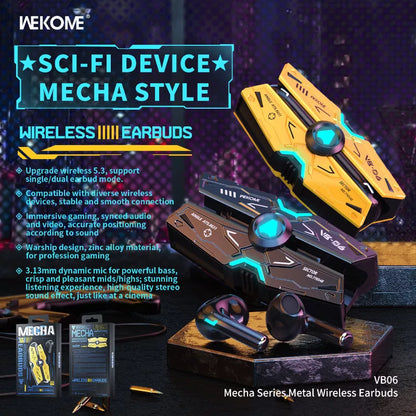 WEKOME VB06 Mecha serija – belaidės „Bluetooth V5.3 TWS“ ausinės su įkrovimo dėklu (Tarnish)
