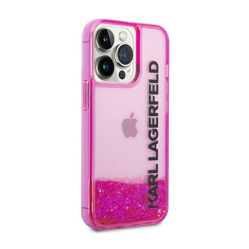 Karl Lagerfeld Liquid Glitter Translucent Elongated Logo dėklas – dėklas, skirtas „iPhone 14 Pro Max“ (rožinis)