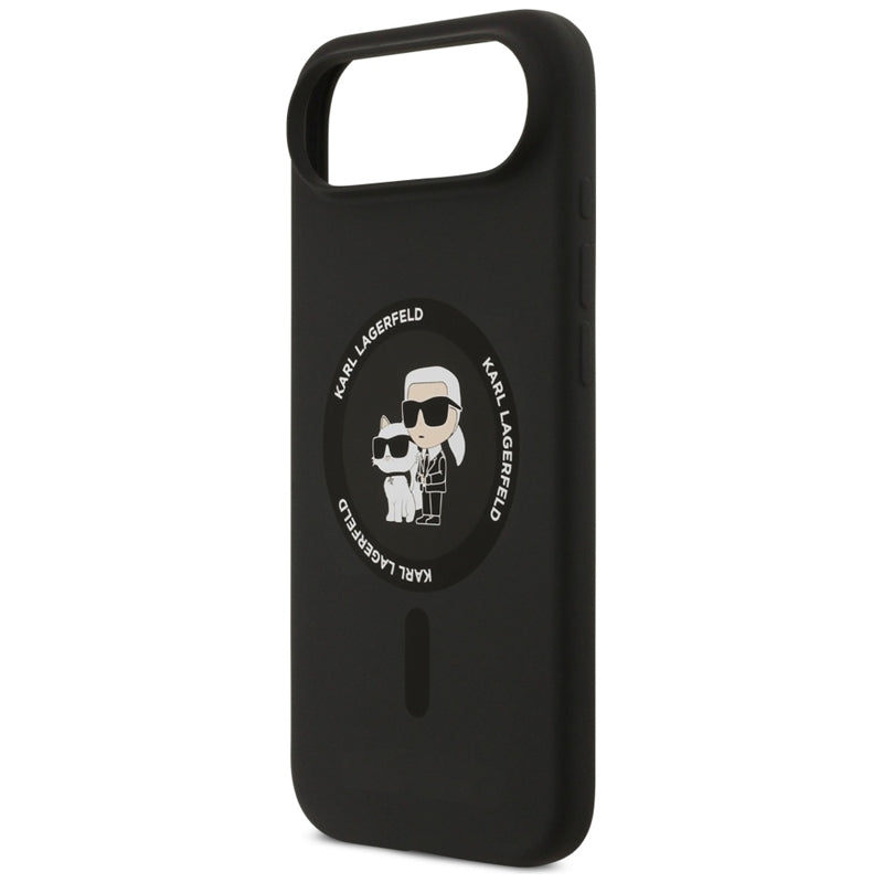 Karl Lagerfeld Silikoninis žiedas MagSafe "Karl & Choupette" dėklas iPhone Air (juodas)