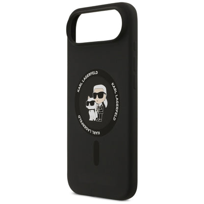 Karl Lagerfeld Silikoninis žiedas MagSafe "Karl & Choupette" dėklas iPhone Air (juodas)