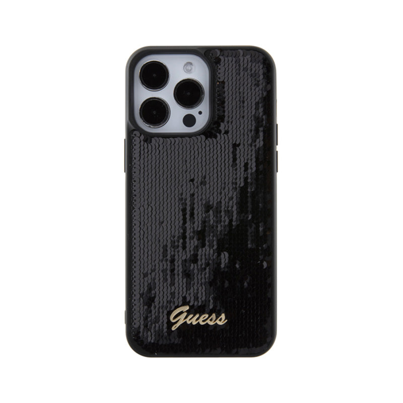 Guess Sequin Script Metal - dėklas skirtas iPhone 15 Pro Max (juodas)