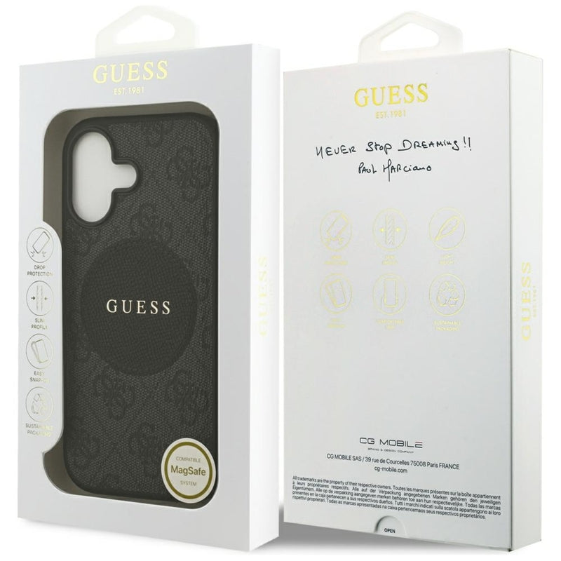 Guess 4G Circle Classic Logo MagSafe dėklas – iPhone 17 (juodas)