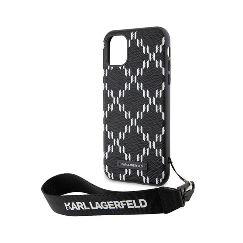 Karl Lagerfeld Monogram Losange Saffiano – Dėklas su virvele iPhone 11 (juodas)