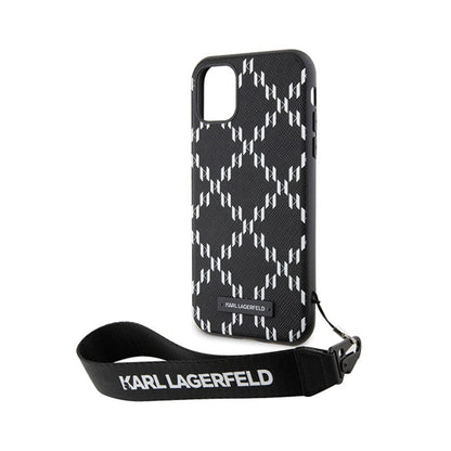 Karl Lagerfeld Monogram Losange Saffiano – Dėklas su virvele iPhone 11 (juodas)