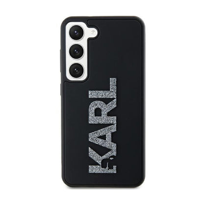 Karl Lagerfeld 3D guminis blizgučio logotipas – „Samsung Galaxy S23+“ dėklas (juodas)