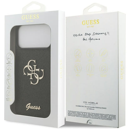 Guess Dėklas su fiksuotu blizgesiu Big 4G, skirtas iPhone 17 Pro Max (juodas)