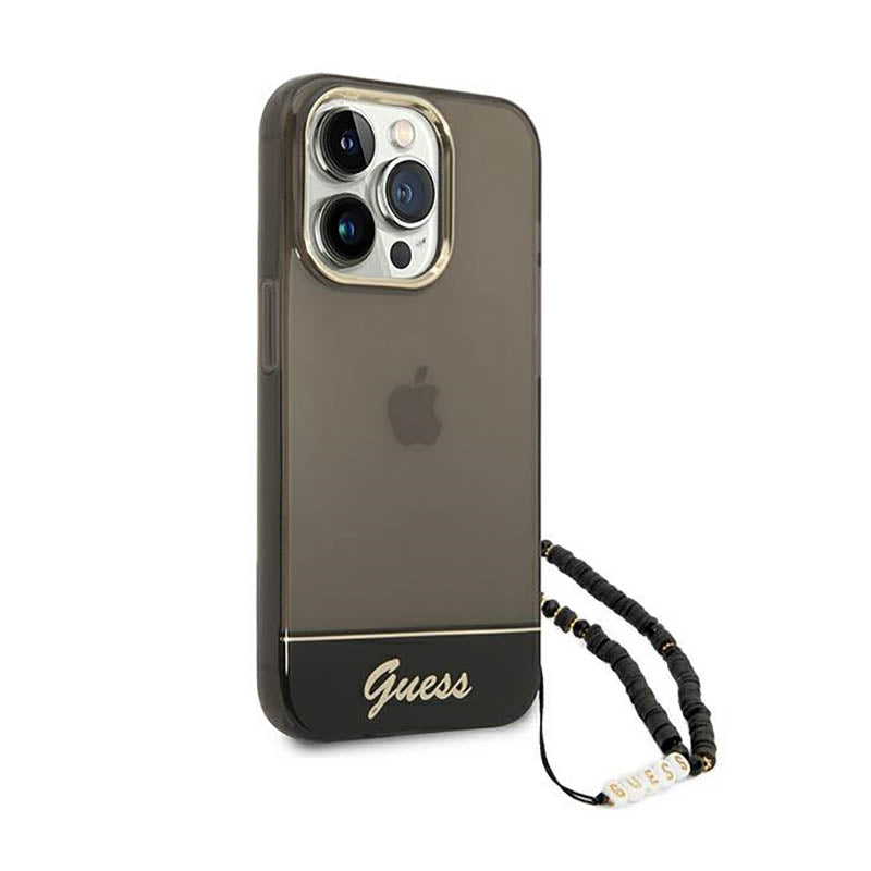 Guess Translucent Pearl Strap – dėklas iPhone 14 Pro Max (juodas)