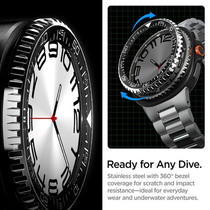 Spigen Bezel Tune Pro Diver - Dėklas / Apsauginis rėmelis, skirtas Samsung Galaxy Watch 8 Classic 46 mm (Sidabrinis)