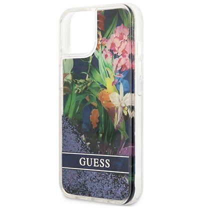 Guess Liquid Glitter Flower – "iPhone 13 mini" dangtelis (mėlynas)