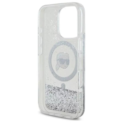 Karl Lagerfeld Liquid Glitter Karl Head MagSafe – Dėklas iPhone 16 Pro Max (skaidrus)